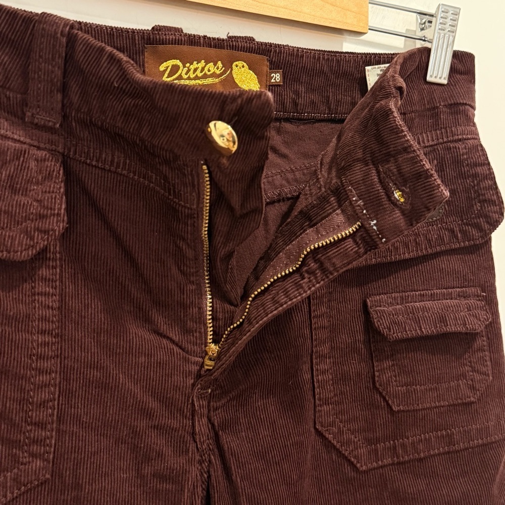 SOLD Vintage Dittos Corduroy Flare Pants Size 28 Brown Wide Leg Y2K Hippie - Picture 5 of 13